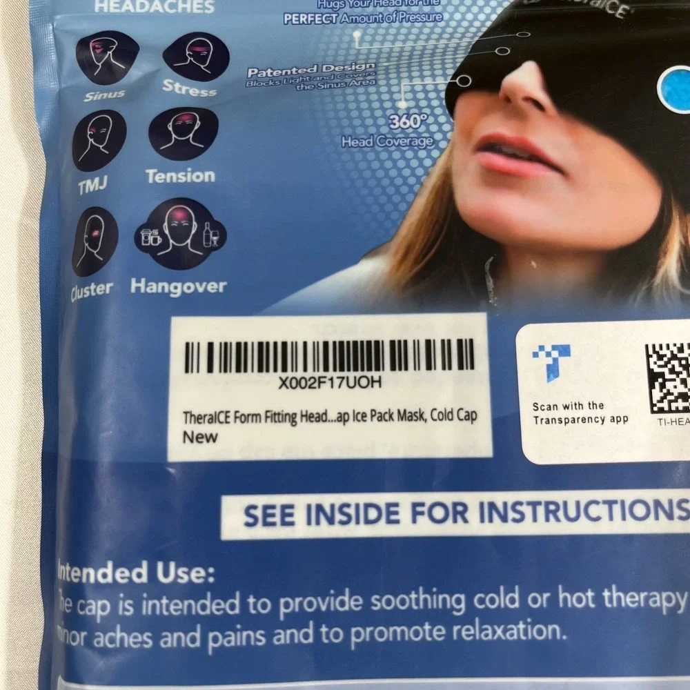 TheraICE Headache Relief Hat Cold Therapy Cap Ice Pack Mask Sinus Stress Tension